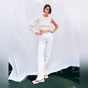 ZARA White One-Sleeve Crop Top (M) New!